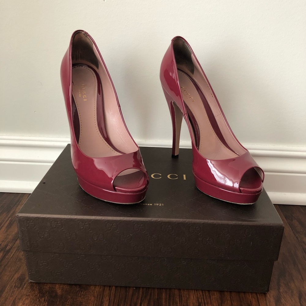 Gucci Vernice Crystal Patent Leather Peep Toe Heel - Picture 6 of 8